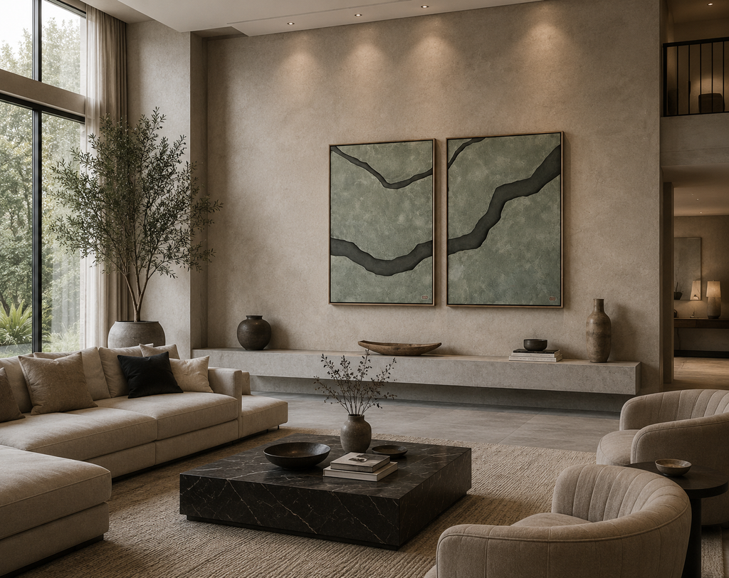 Twin Earth Veins – Sage Grey Handcrafted Abstract Wall Art Set on Stretched Wooden Canvas | Wallorah