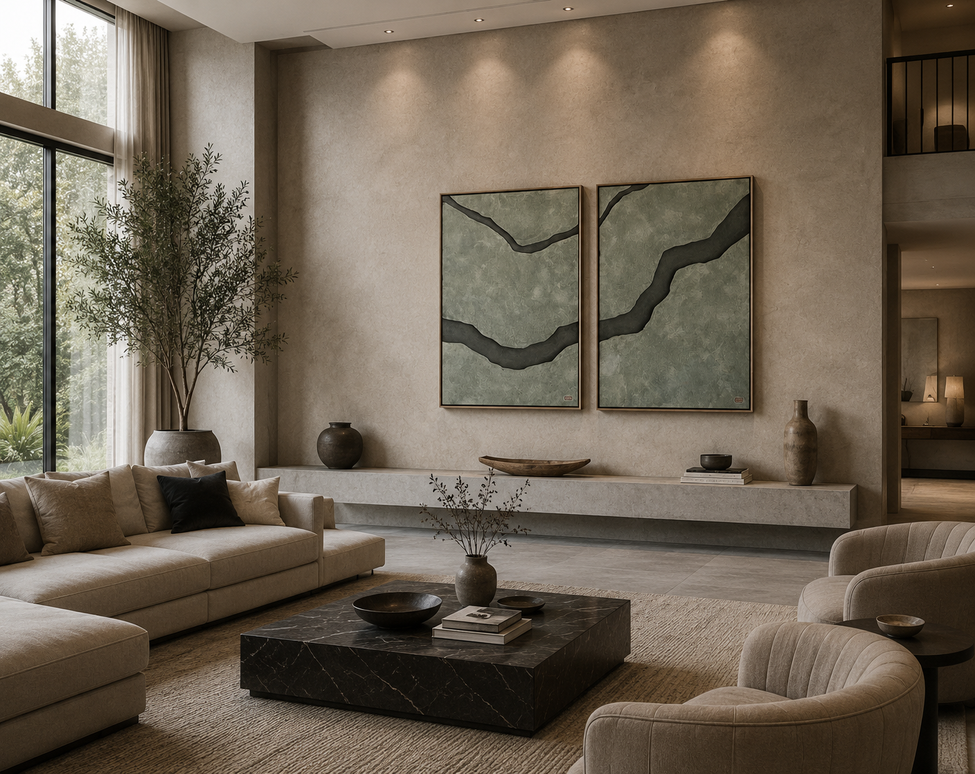 Twin Earth Veins – Sage Grey Handcrafted Abstract Wall Art Set on Stretched Wooden Canvas | Wallorah