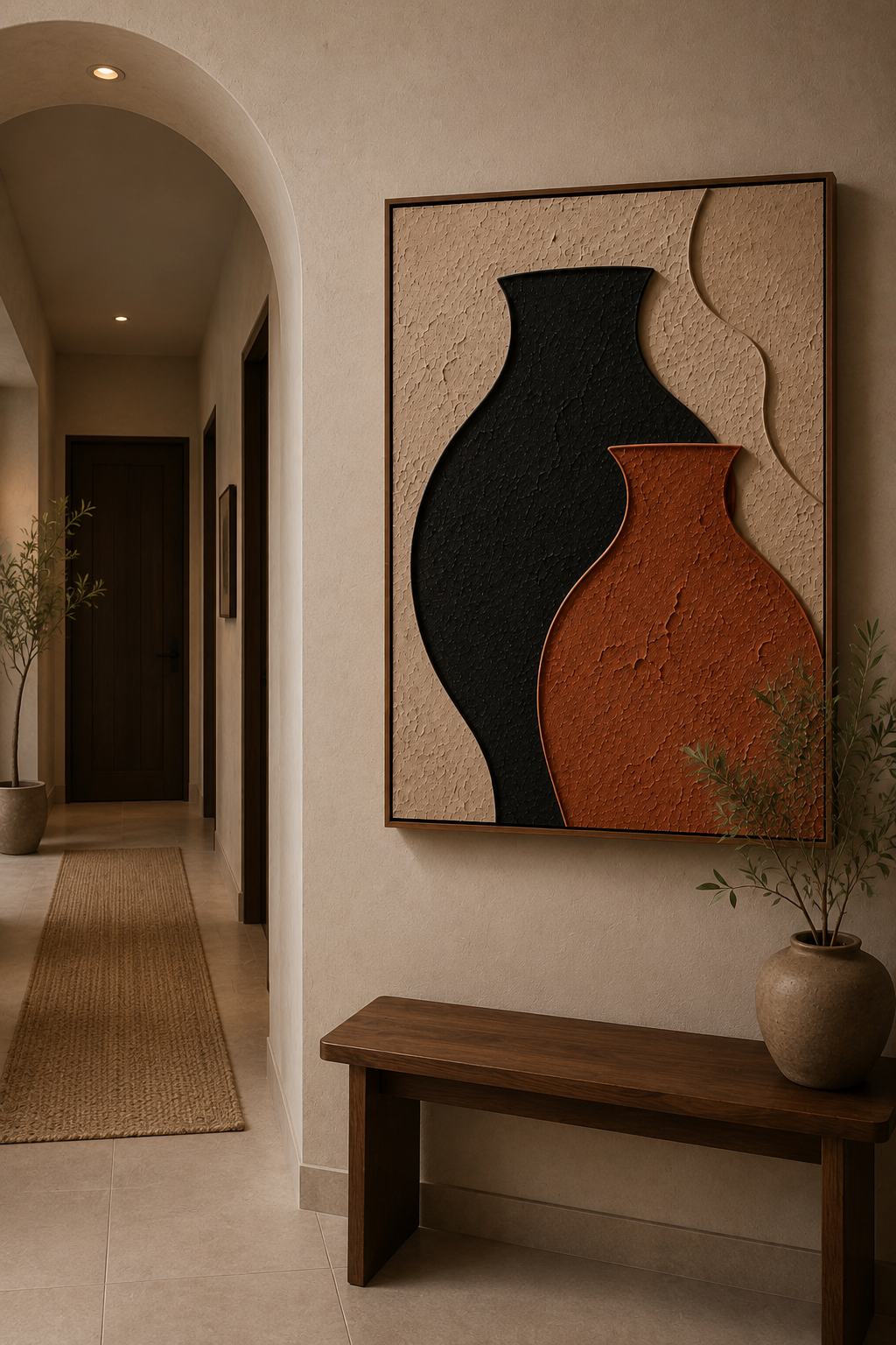 Twin Silhouettes – Black & Terracotta Abstract Handcrafted Wall Art on Stretched Wooden Canvas | Wallorah