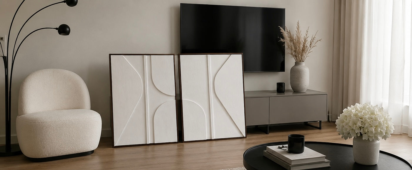 Ivory White Harmony – Handcrafted Abstract Wall Art (Set of 2) on Stretched Wooden Canvas | Wallorah