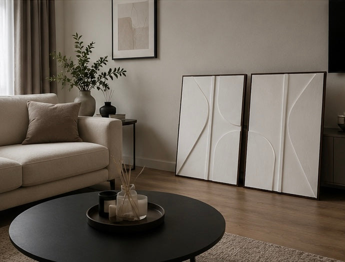 Ivory White Harmony – Handcrafted Abstract Wall Art (Set of 2) on Stretched Wooden Canvas | Wallorah
