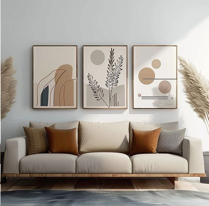 Nordic Harmony Abstract Trio | Set of 3 Minimalist Canvas Wall Art | Premium UV Printed Ready-to-Hang