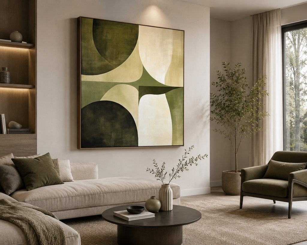 Olive Harmony Abstract Wall Art | Modern Geometric Canvas – Wallorah