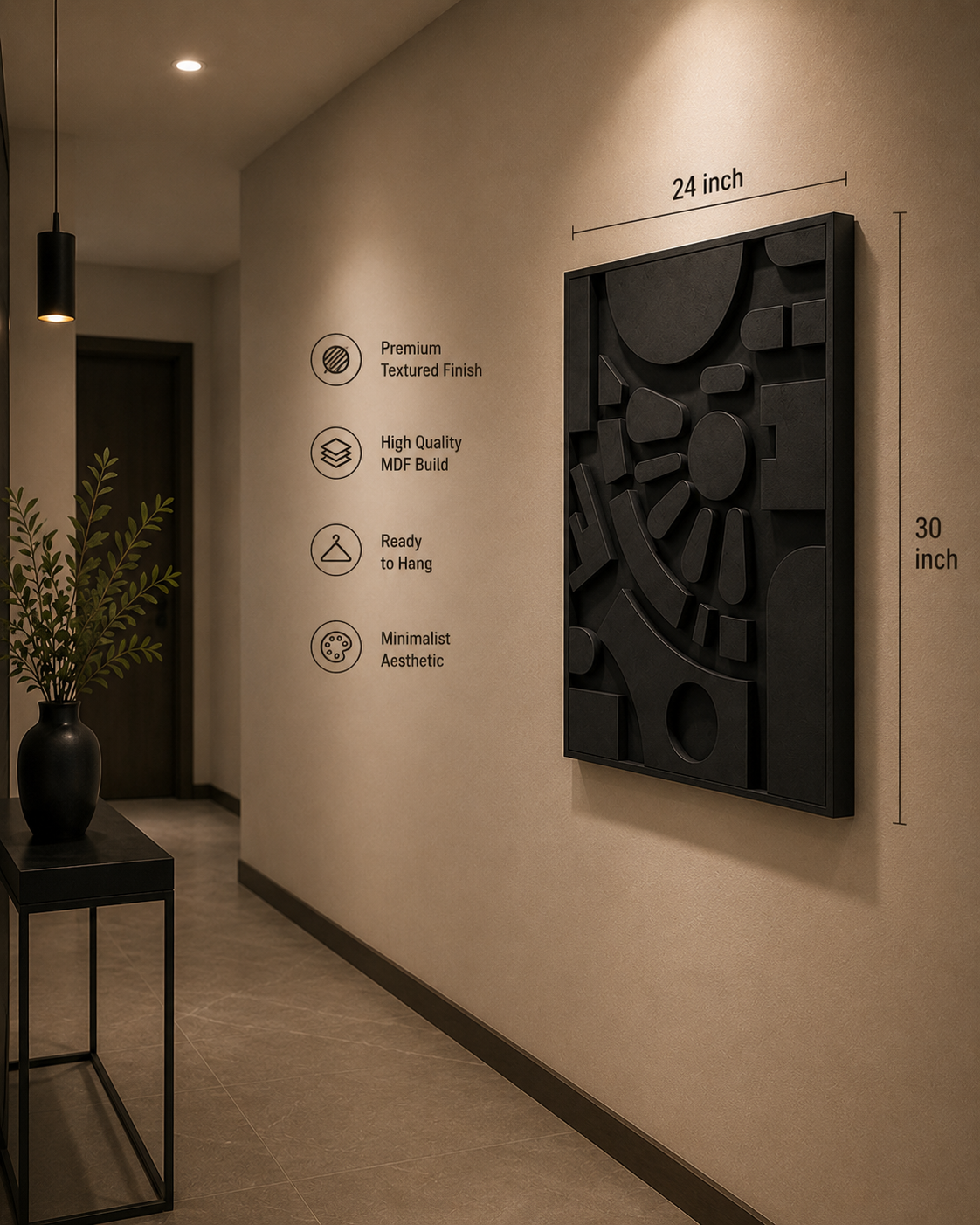 Matte Black Abstract Relief |Wallorah