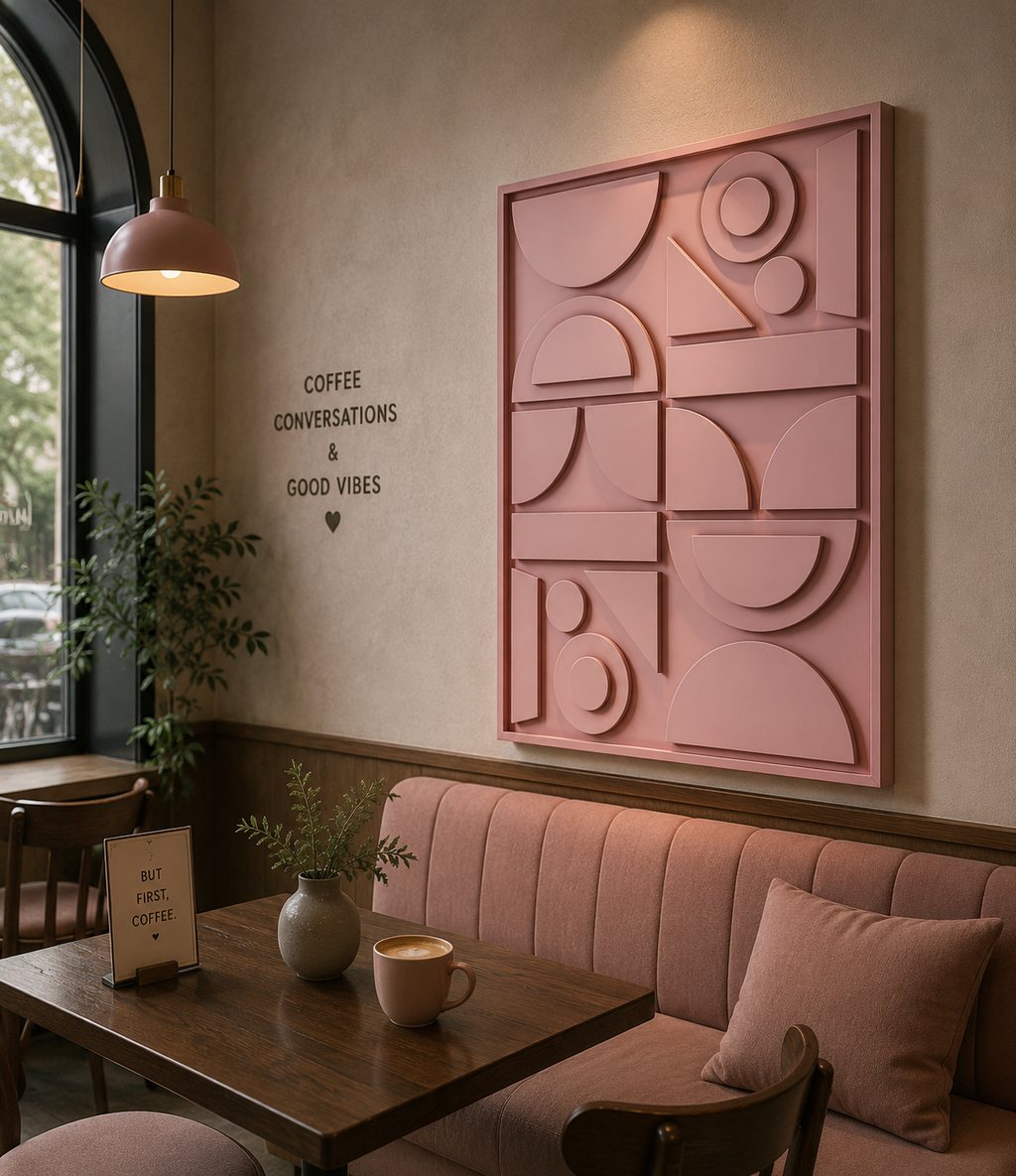 Blush Geometry – Blush Pink Handcrafted Geometric Wall Art on Stretched Wooden Canvas | Wallorah