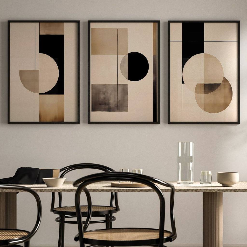Urban Eclipse | Set of 3 Abstract Geometric Canvas Wall Art | Premium UV Printed Ready-to-Hang