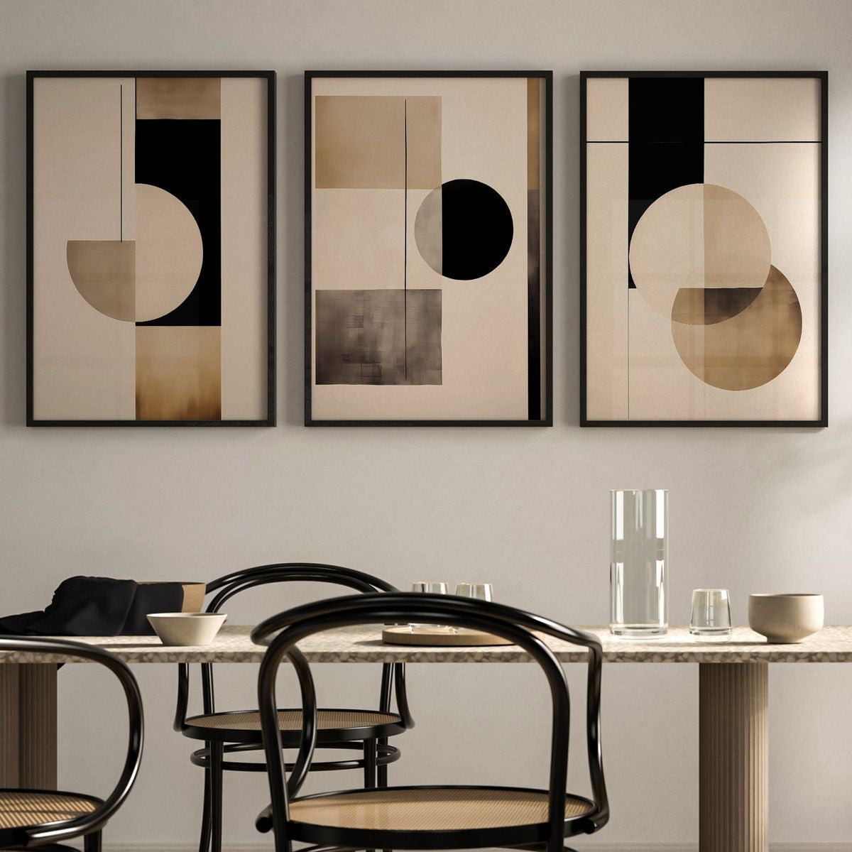 Urban Eclipse | Set of 3 Abstract Geometric Canvas Wall Art | Premium UV Printed Ready-to-Hang
