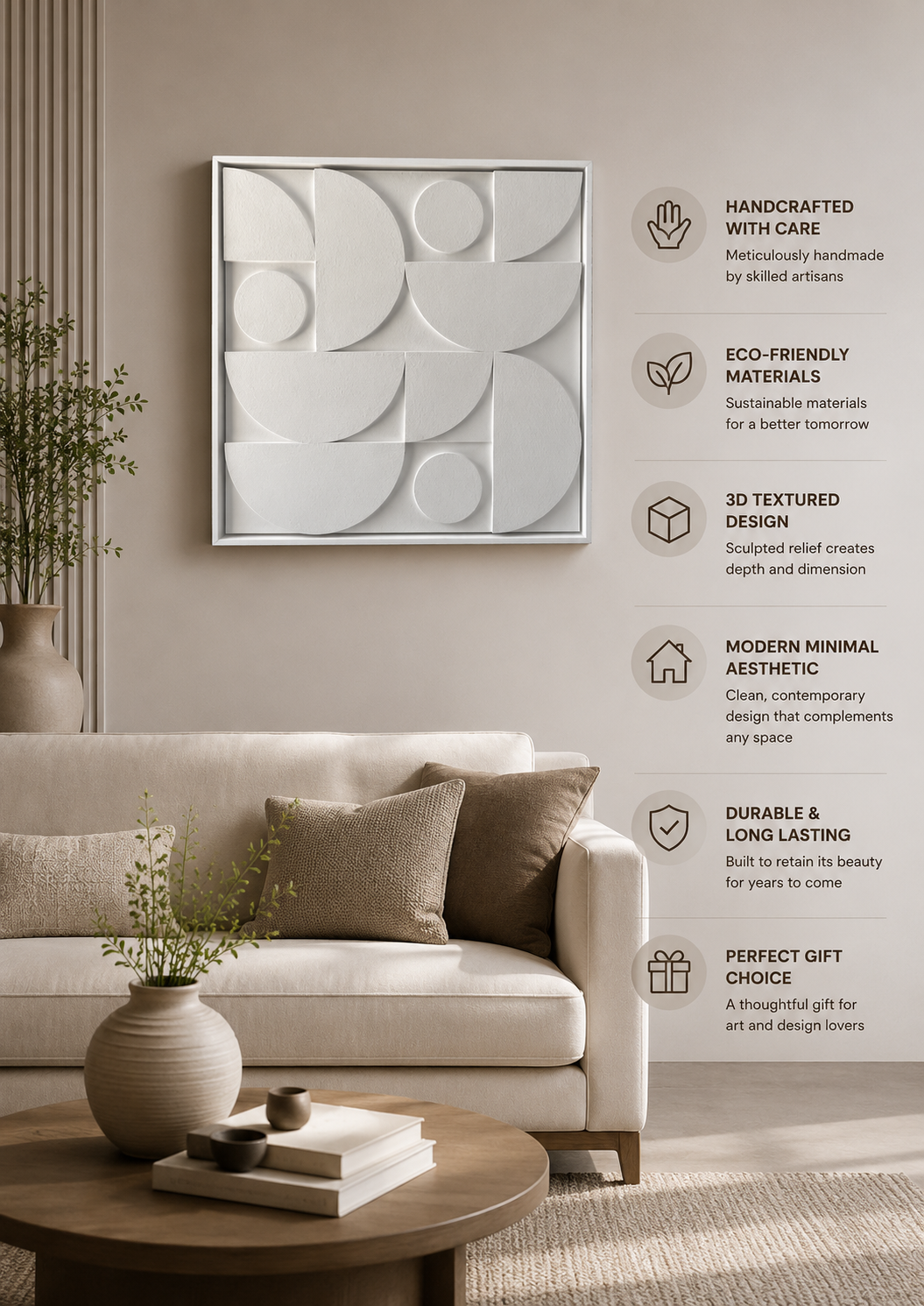 Ivory Geometry – Handcrafted Geometric Abstract Wall Art on Stretched Wooden Canvas | Wallorah