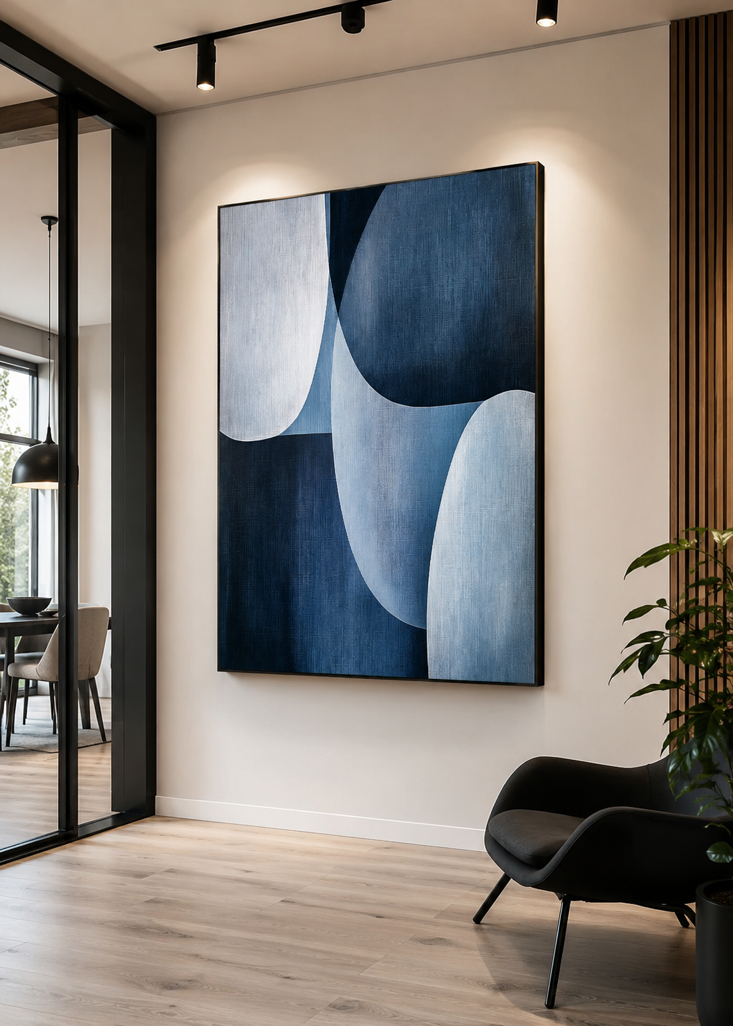 Midnight Flow Abstract Wall Art | Modern Blue Geometric Canvas – Wallorah