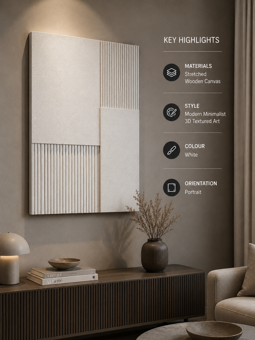 Ivory Geometry – Handcrafted Ivory White Minimalist Textured Wall Art on Stretched Wooden Canvas | Wallorah
