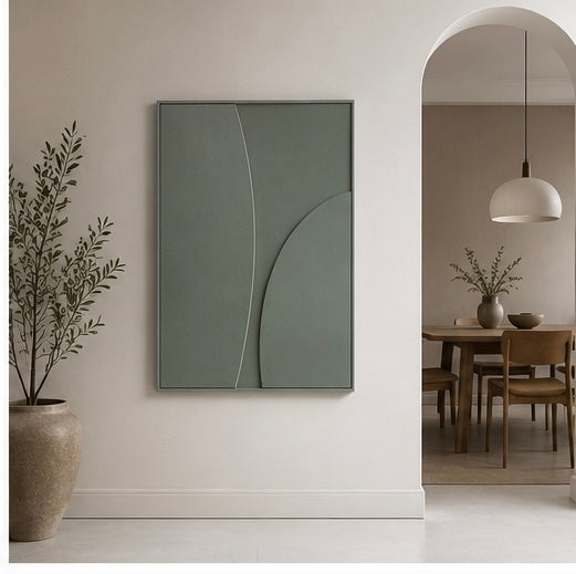Sage Curve – Handcrafted Minimalist Abstract Wall Art | Stretched Wooden Canvas | Wallorah