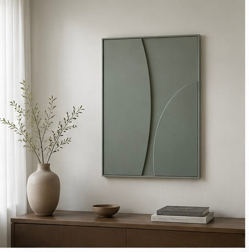 Sage Curve – Handcrafted Minimalist Abstract Wall Art | Stretched Wooden Canvas | Wallorah