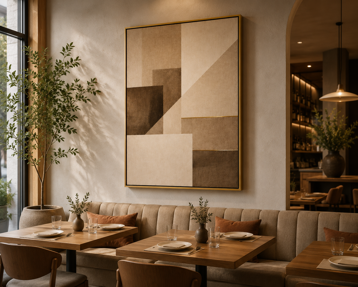 Earth Tone Geometric Abstract Wall Art | Modern Neutral Framed Canvas – Wallorah