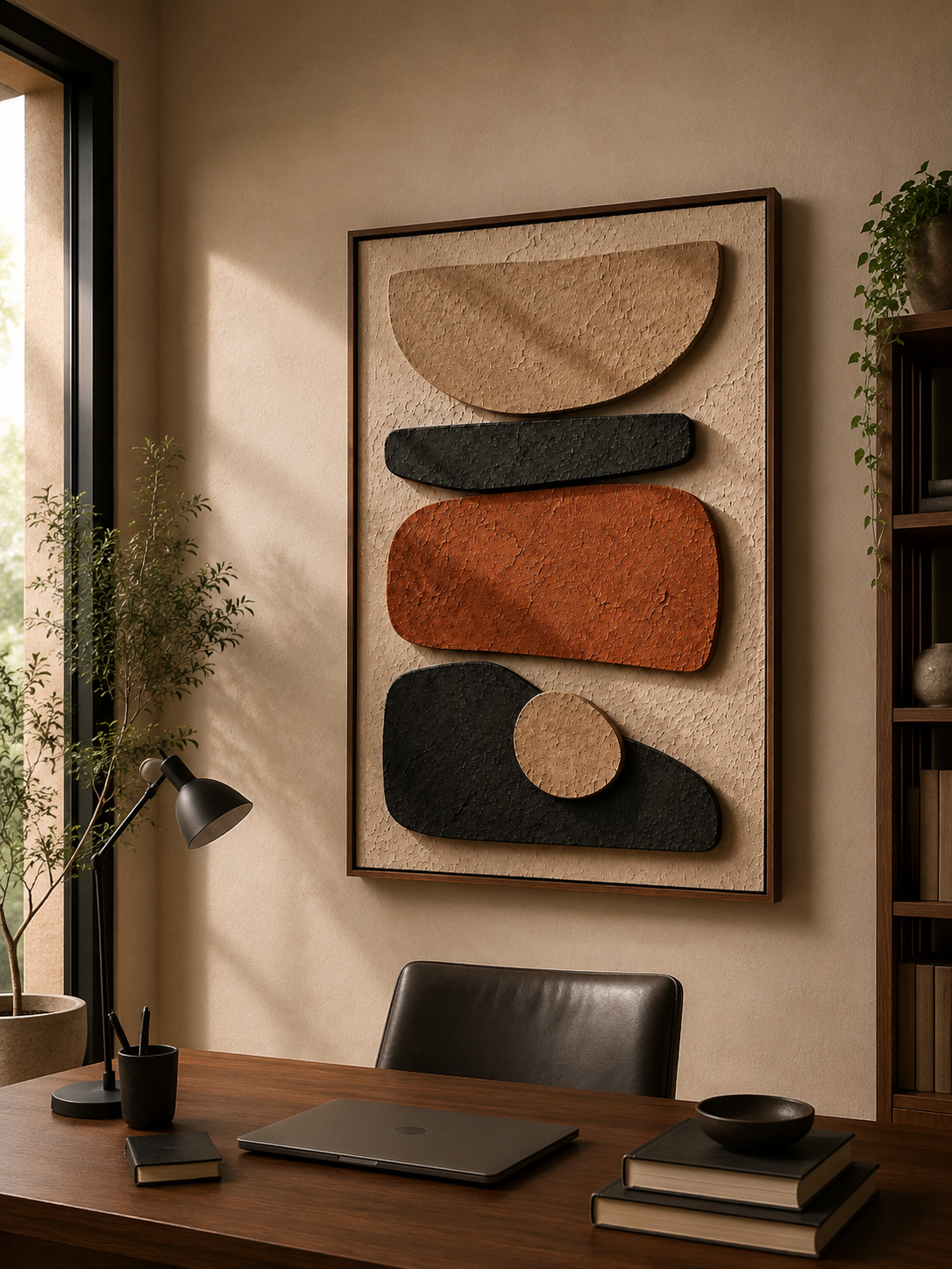 Rust & Charcoal Harmony – Handcrafted Abstract Textured Wall Art on Stretched Wooden Canvas | Wallorah