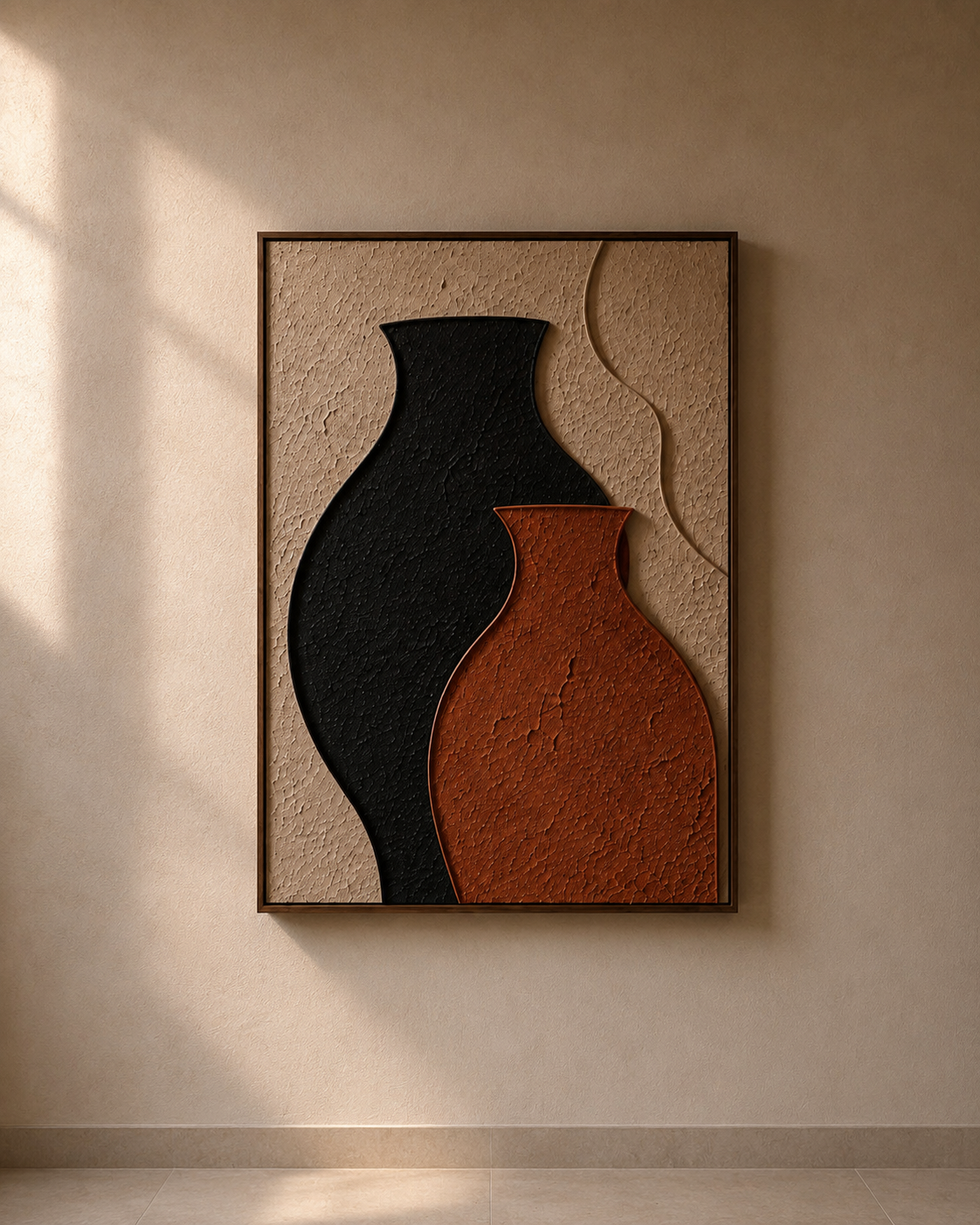 Twin Silhouettes – Black & Terracotta Abstract Handcrafted Wall Art on Stretched Wooden Canvas | Wallorah