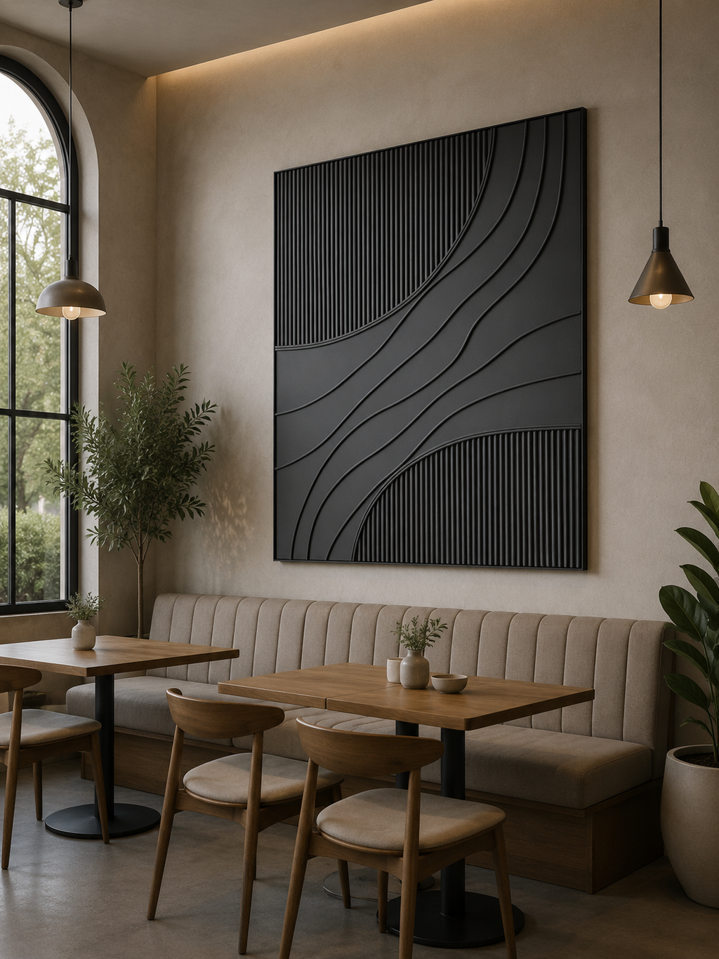 Midnight Waves – Handcrafted Matte Black Textured Abstract Wall Art on Stretched Wooden Canvas | Wallorah