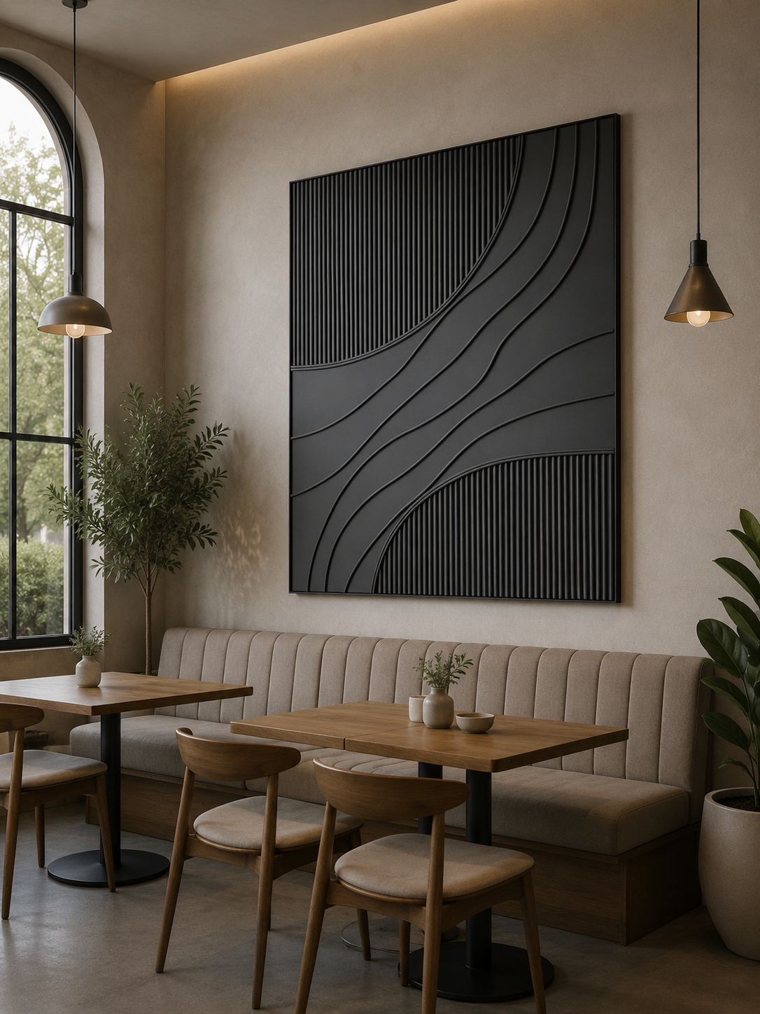 Midnight Waves – Handcrafted Matte Black Textured Abstract Wall Art on Stretched Wooden Canvas | Wallorah
