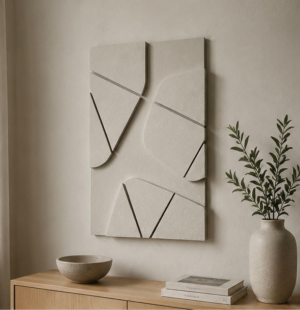 Ivory Facets – Ivory White Handcrafted Abstract Textured Wall Art on Stretched Wooden Canvas | Wallorah