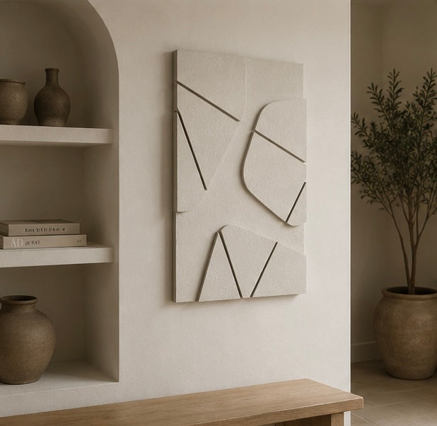 Ivory Facets – Ivory White Handcrafted Abstract Textured Wall Art on Stretched Wooden Canvas | Wallorah