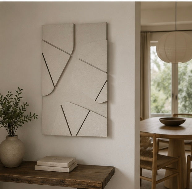 Ivory Facets – Ivory White Handcrafted Abstract Textured Wall Art on Stretched Wooden Canvas | Wallorah