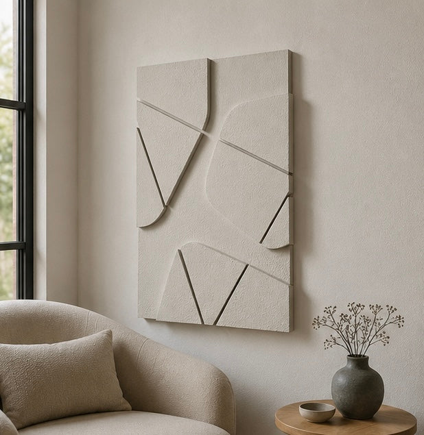 Ivory Facets – Ivory White Handcrafted Abstract Textured Wall Art on Stretched Wooden Canvas | Wallorah