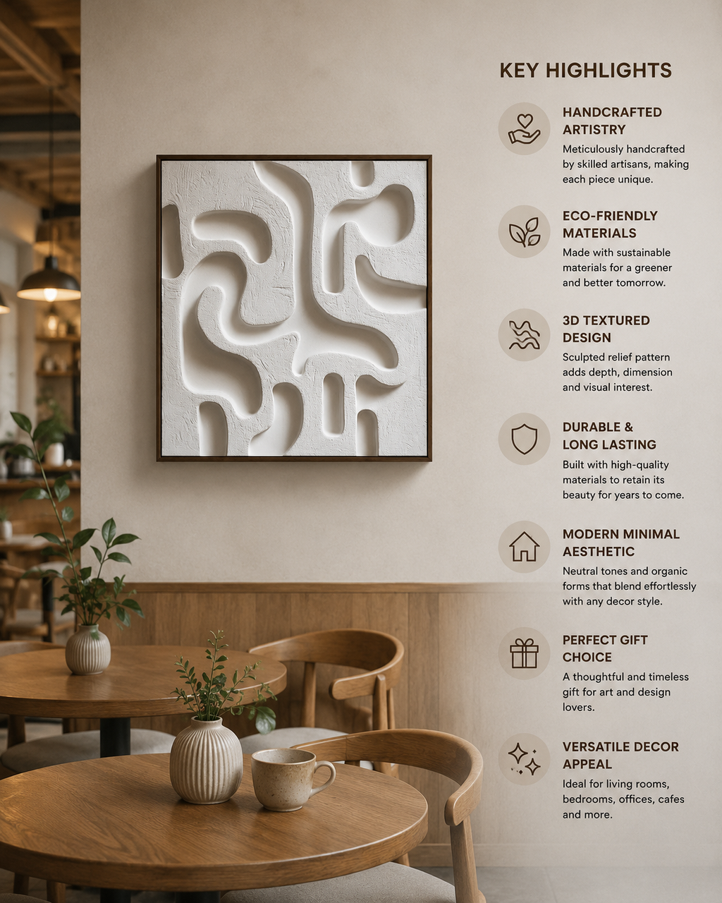 Ivory Flow – Handcrafted Organic Abstract Wall Art on Stretched Wooden Canvas | Wallorah