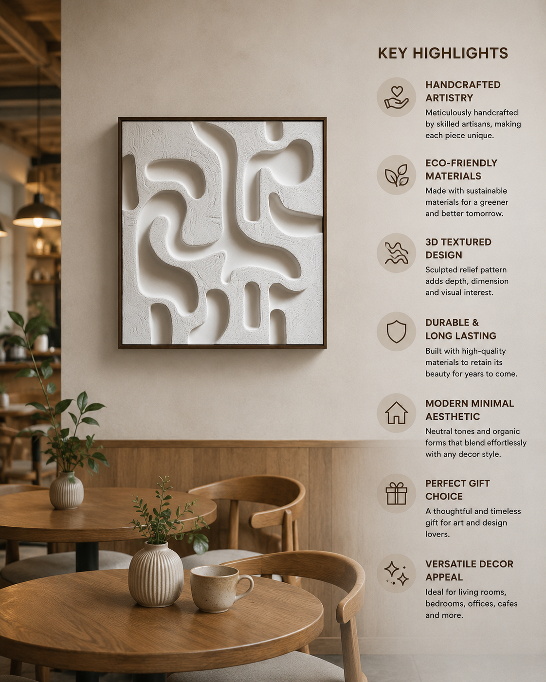 Ivory Flow – Handcrafted Organic Abstract Wall Art on Stretched Wooden Canvas | Wallorah