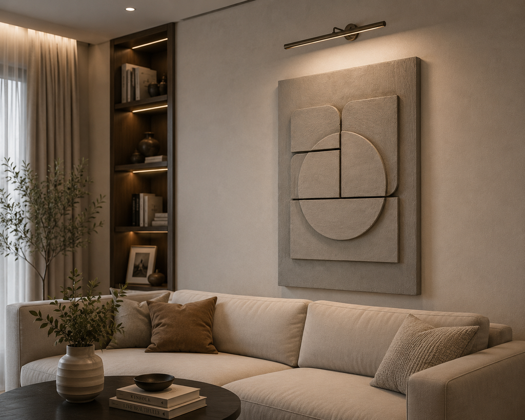 Stone Eclipse – Warm Greige Handcrafted Geometric Wall Art on Stretched Wooden Canvas | Wallorah