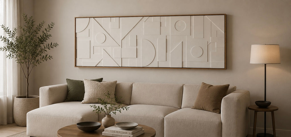 Ivory White Panorama Geometric Relief – Handcrafted Abstract Wall Art on Stretched Wooden Canvas | Wallorah