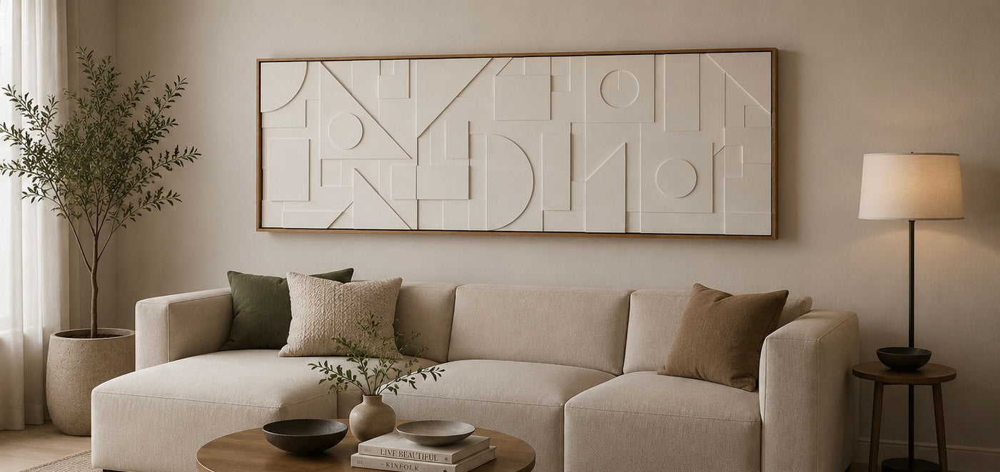 Ivory White Panorama Geometric Relief – Handcrafted Abstract Wall Art on Stretched Wooden Canvas | Wallorah