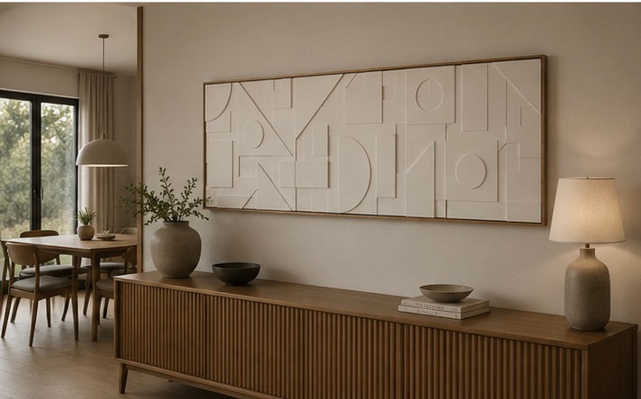 Ivory White Panorama Geometric Relief – Handcrafted Abstract Wall Art on Stretched Wooden Canvas | Wallorah