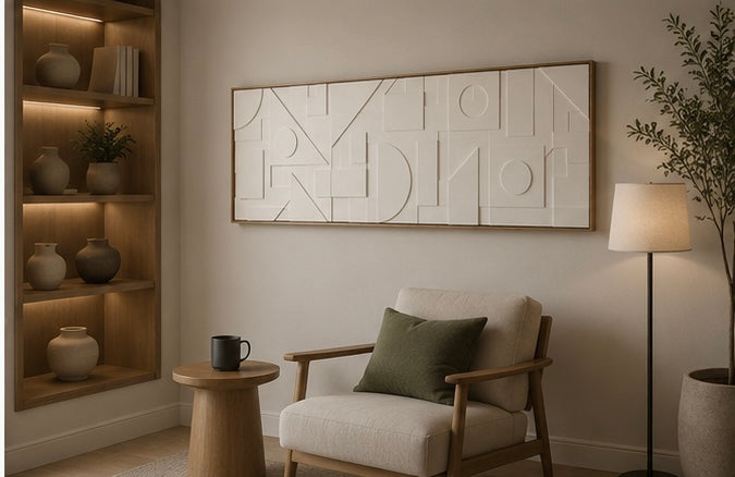 Ivory White Panorama Geometric Relief – Handcrafted Abstract Wall Art on Stretched Wooden Canvas | Wallorah