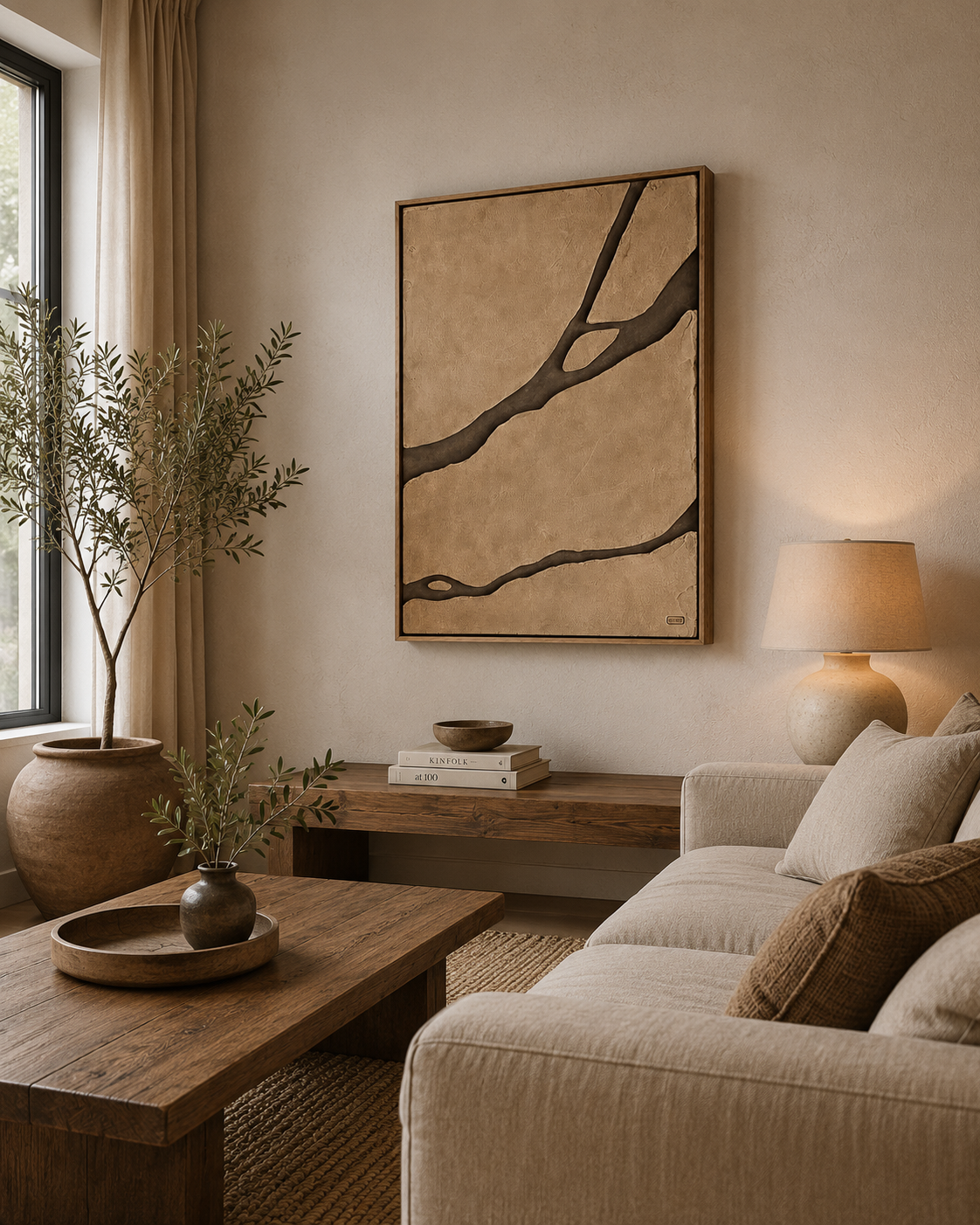 Earth Veins – Sand Beige & Mocha Brown Handcrafted Abstract Wall Art on Stretched Wooden Canvas | Wallorah