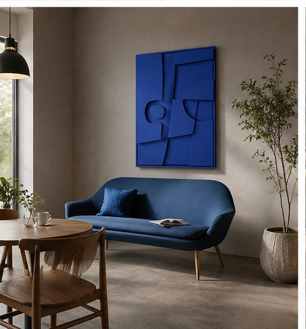 Cobalt Geometry – Handcrafted Abstract Wall Art | Stretched Wooden Canvas | Wallorah