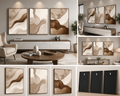 Earth Flow – Modern Neutral Abstract Wall Art Set of 3 | Premium Framed Canvas | Beige & Brown Minimalist Living Room Decor