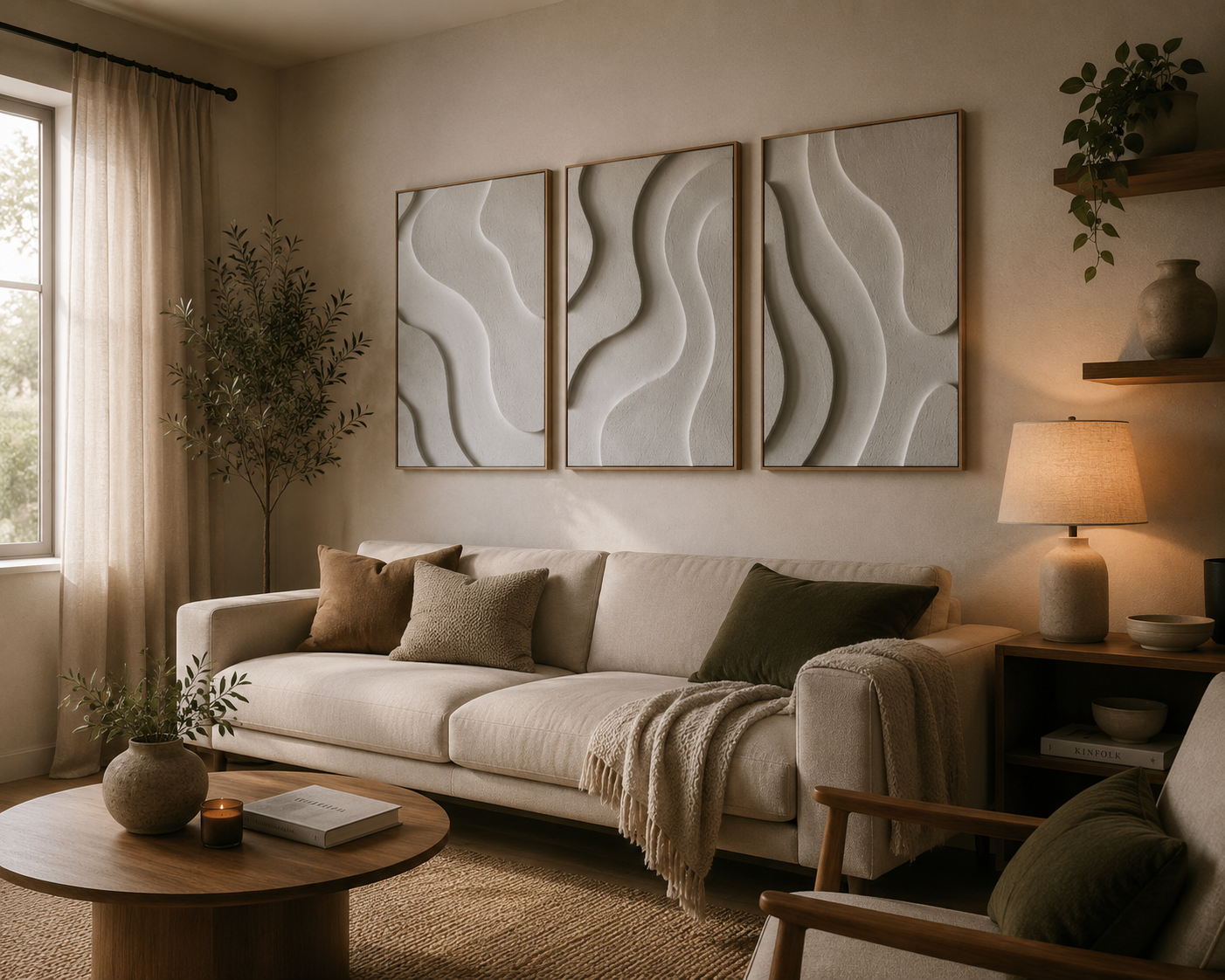 Serene Waves Triptych – Ivory White Handcrafted Abstract Wall Art Set on Stretched Wooden Canvas | Wallorah
