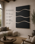 Midnight Waves – Black Minimalist Handcrafted Wall Art on Stretched Wooden Canvas | Wallorah