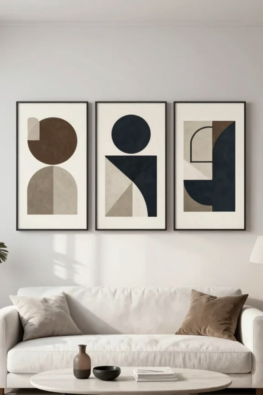 Monochrome Geometry Trio | Set of 3 Abstract Canvas Wall Art | Premium UV Printed Ready-to-Hang