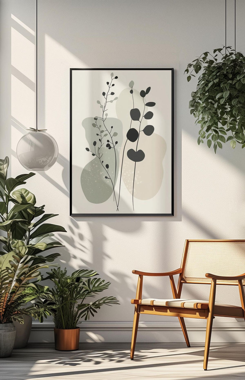 Botanical Whisper – Minimalist Abstract Botanical Wall Art | Sage Green & Neutral Floral Print | Scandinavian Japandi Modern Home Decor