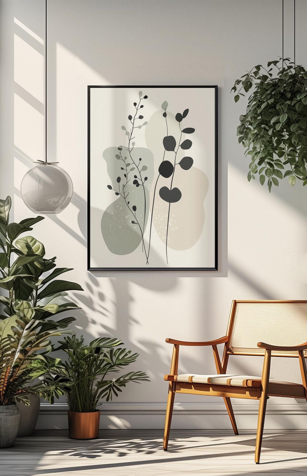 Botanical Whisper – Minimalist Abstract Botanical Wall Art | Sage Green & Neutral Floral Print | Scandinavian Japandi Modern Home Decor