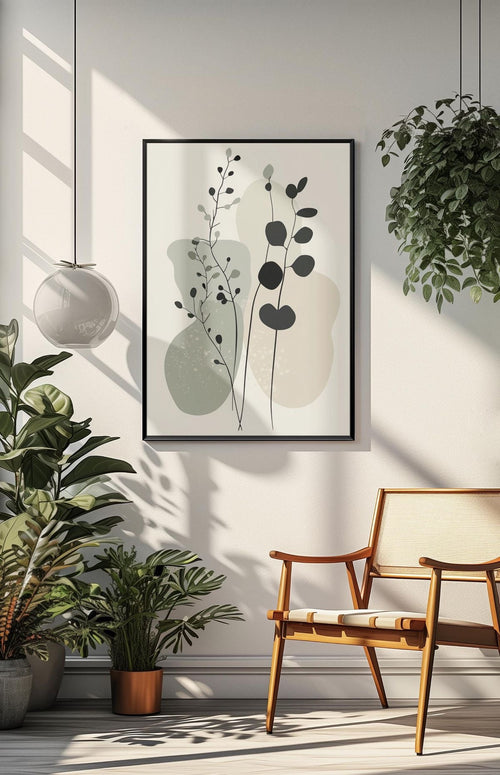 Botanical Whisper – Minimalist Abstract Botanical Wall Art | Sage Green & Neutral Floral Print | Scandinavian Japandi Modern Home Decor