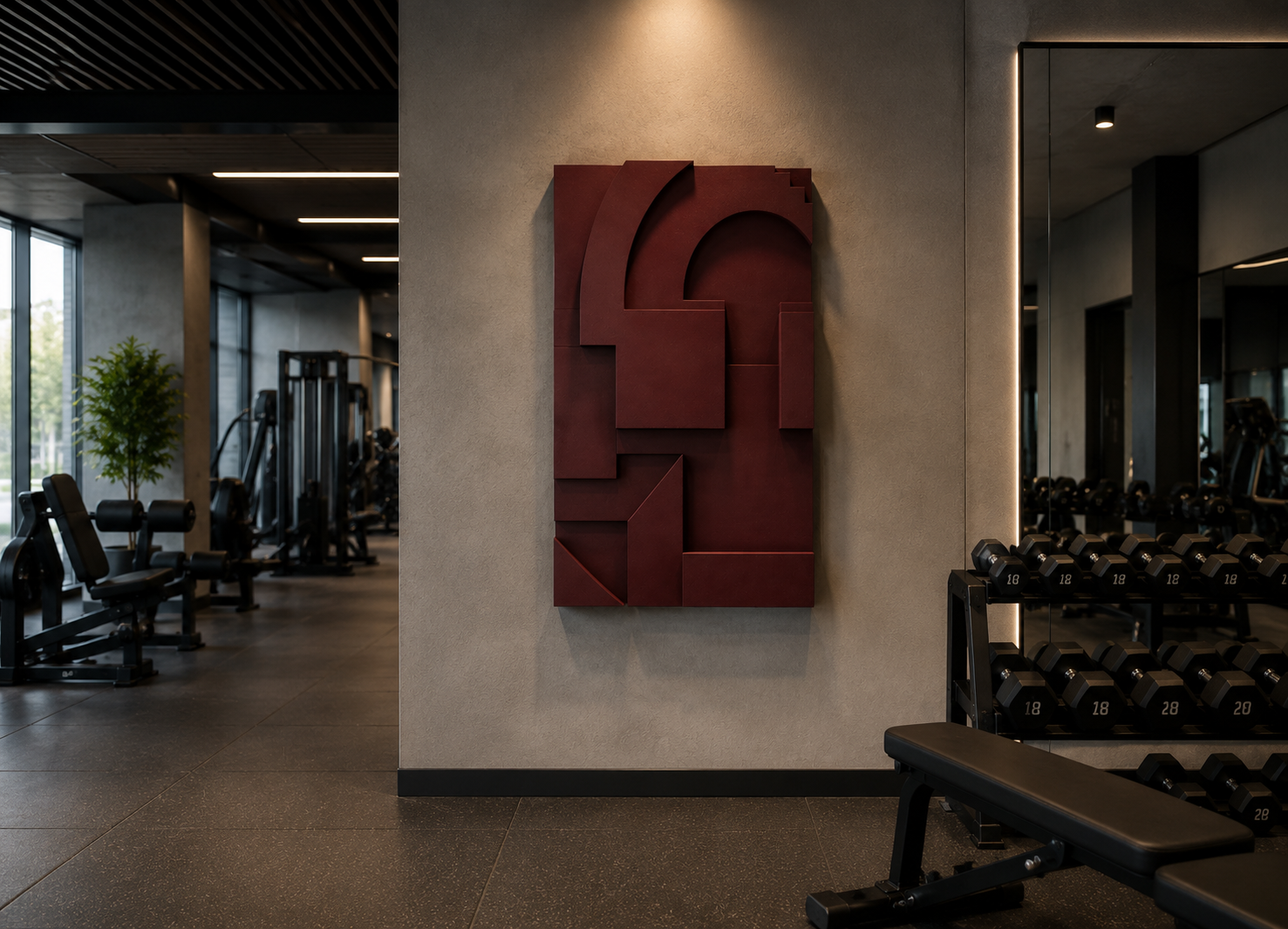 Burgundy Geometric Relief Wall Art | Handcrafted 3D Wooden Wall Sculpture – Wallorah