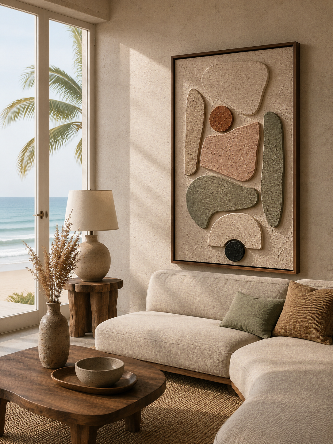 Earthtone Balance – Beige, Sage & Terracotta Handcrafted Textured Wall Art on Stretched Wooden Canvas | Wallorah