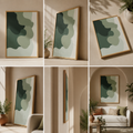 Verdant Flow – Minimalist Abstract Green Wall Art | Modern Botanical Canvas Print | Scandinavian Living Room Decor | Neutral Contemporary Framed Artwork