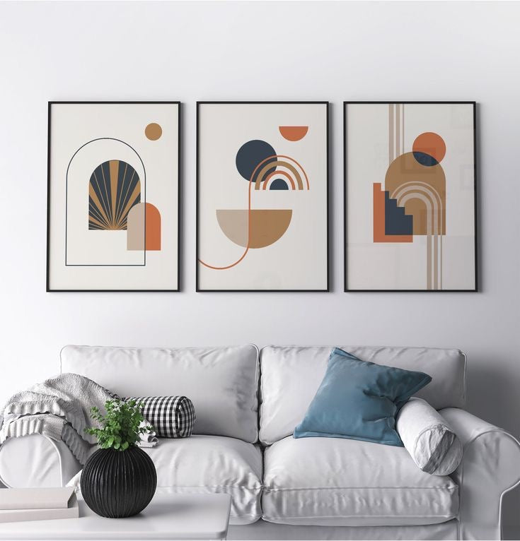 Modern Arch Symphony | Set of 3 Geometric Canvas Wall Art | Premium UV Printed Ready-to-Hang