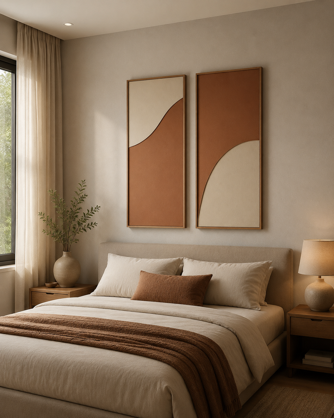 Terracotta Duo Abstract Wall Art Set | Minimalist Neutral Canvas (Set of 2) – Wallorah