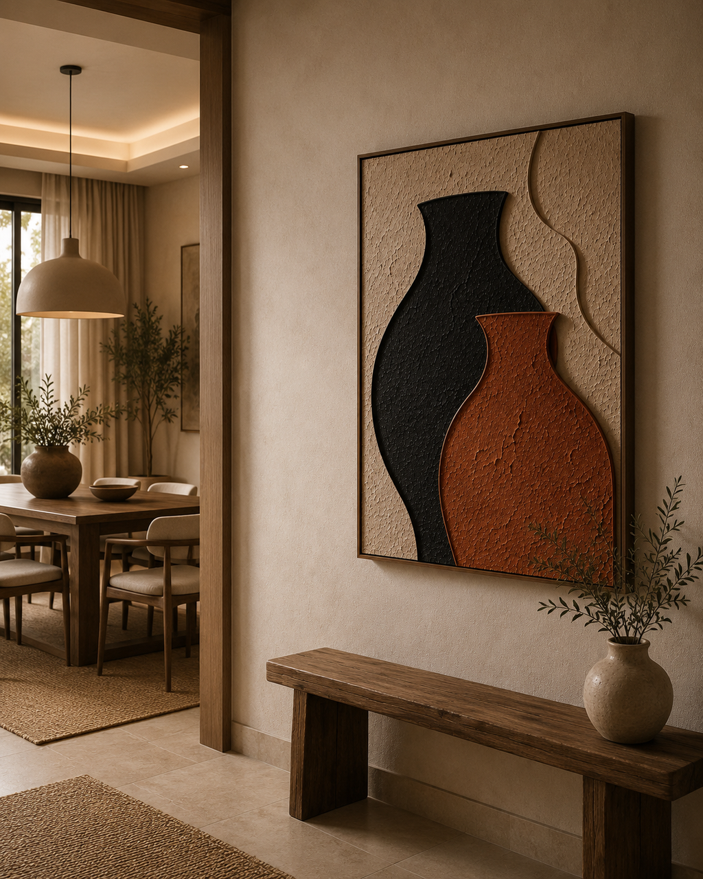 Twin Silhouettes – Black & Terracotta Abstract Handcrafted Wall Art on Stretched Wooden Canvas | Wallorah