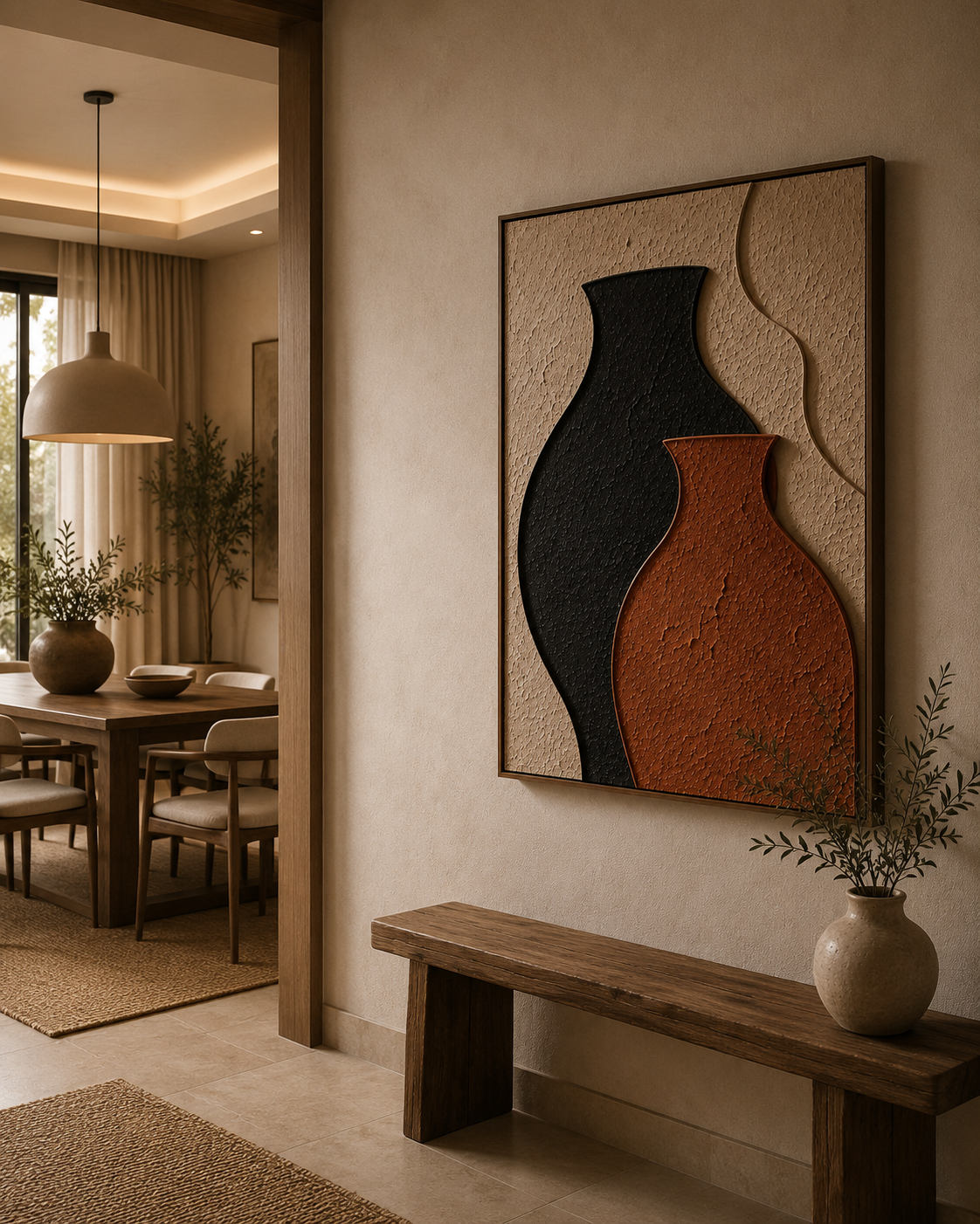 Twin Silhouettes – Black & Terracotta Abstract Handcrafted Wall Art on Stretched Wooden Canvas | Wallorah