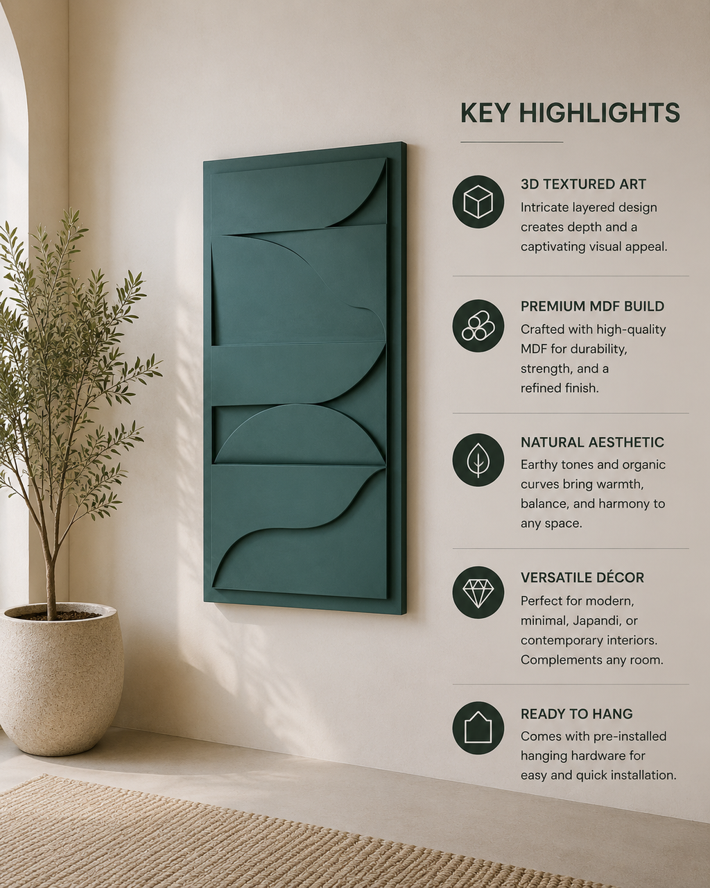 Sage Horizon – Handcrafted Minimalist 3D Abstract Wall Art on Stretched Wooden Canvas | Wallorah