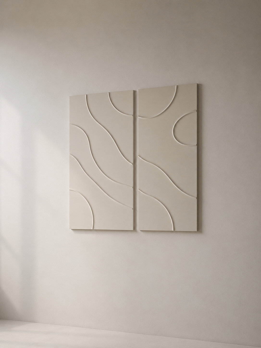 Ivory Harmony Duo – Handcrafted Minimalist Abstract Diptych Wall Art on Stretched Wooden Canvas | Wallorah